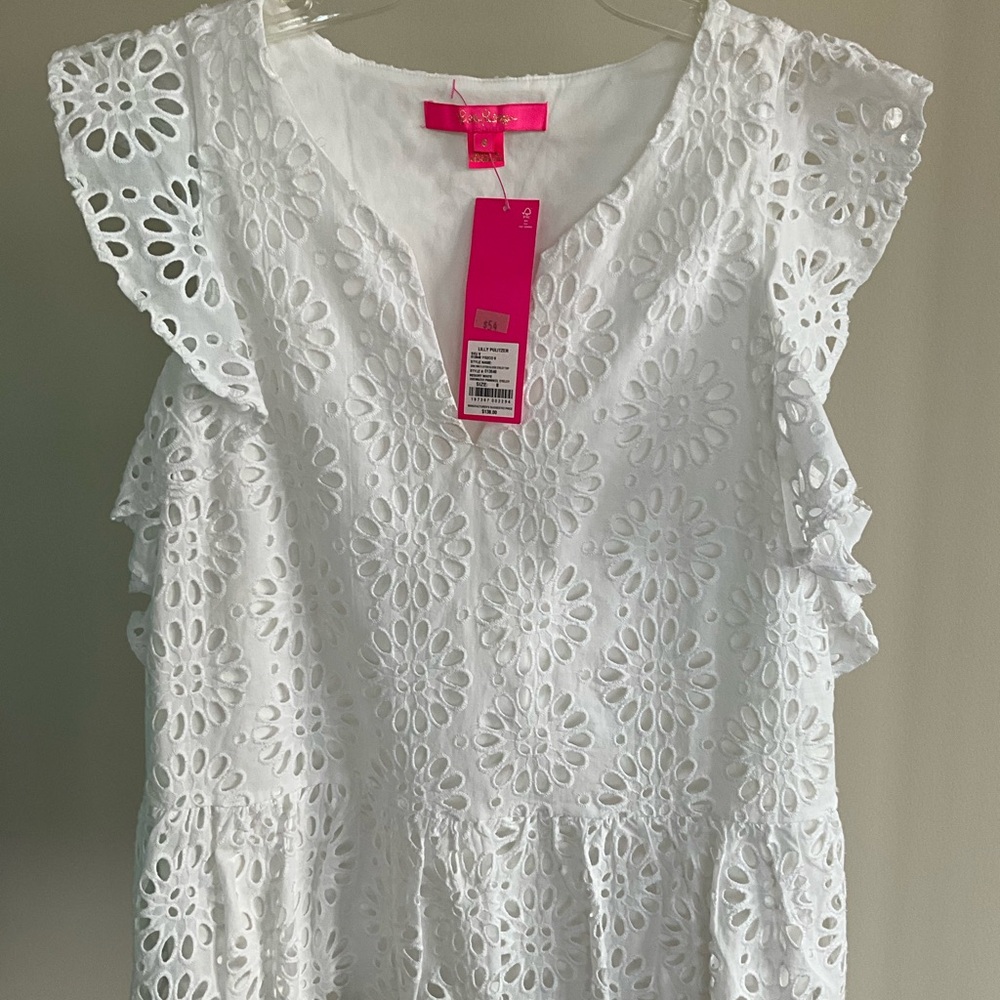 White Eyelet Ruffle Sleeve Top